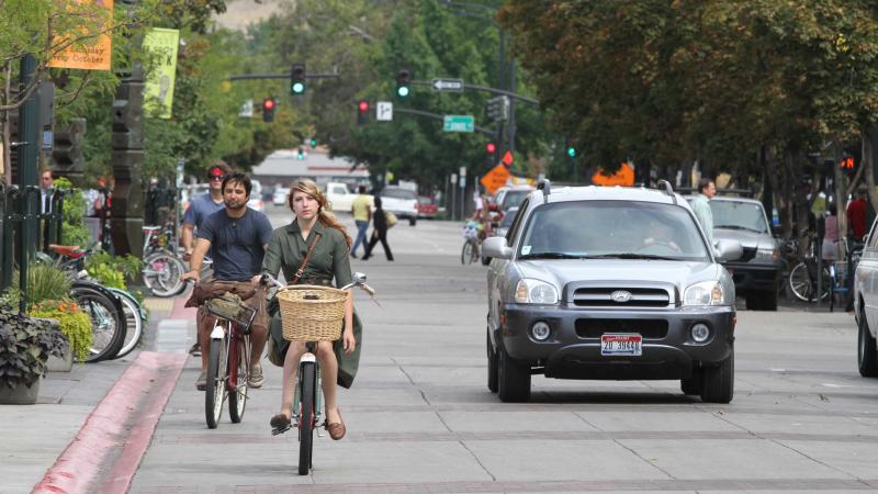 Bikers pedal through downtown Boise, Idaho, on Sept. 14, 2010. Bikers pedal through downtown Boise, Idaho, on Sept. 14, 2010.
