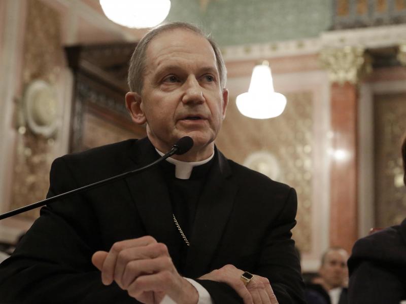 Bishop Thomas Paprocki of the Catholic Diocese of Springfield, Ill., has barred priests from performing sacraments for people in same-sex marriages. Above, Paprocki testifies against an Illinois same-sex marriage bill in 2013. Bishop Thomas Paprocki of the Catholic Diocese of Springfield, Ill., has barred priests from performing sacraments for people in same-sex marriages. Above, Paprocki testifies against an Illinois same-sex marriage bill in 2013.
