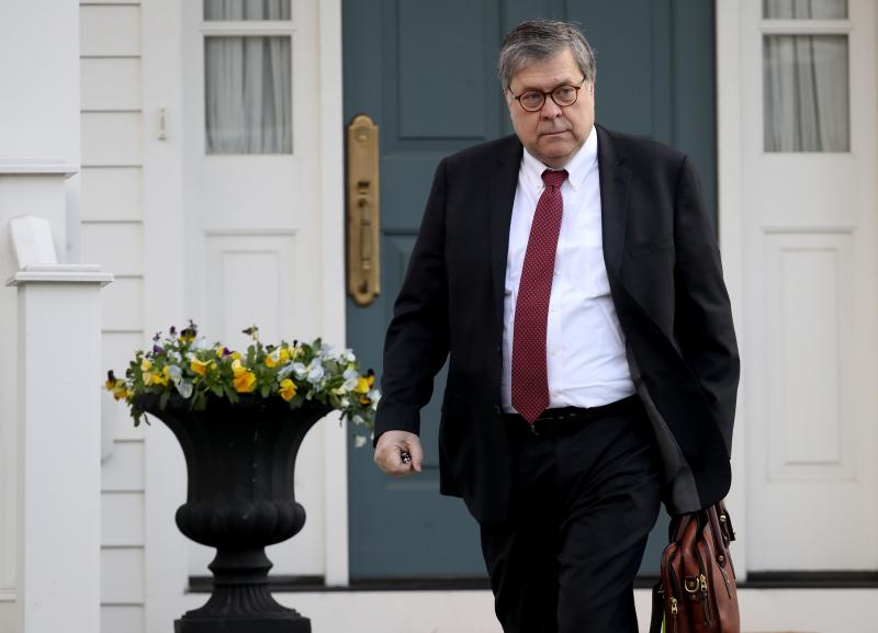 Attorney General William Barr leaves his home in McLean, Va., Friday before the Mueller report on Russian interference and potential Trump campaign collusion was handed over to him. Attorney General William Barr leaves his home in McLean, Va., Friday before the Mueller report on Russian interference and potential Trump campaign collusion was handed over to him.