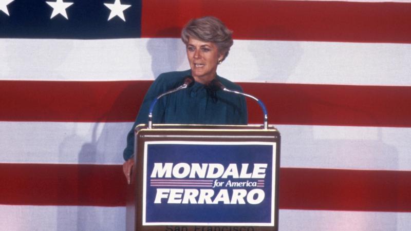Geraldine Ferraro joined Democrat Walter Mondale's 1984 presidential campaign when he was trailing President Reagan badly in the polls. Geraldine Ferraro joined Democrat Walter Mondale's 1984 presidential campaign when he was trailing President Reagan badly in the polls.