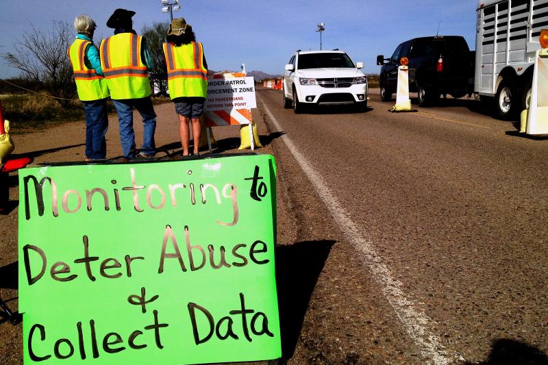 Members of the Arivaca, Ariz., community monitor an immigration checkpoint about 25 miles north of the Mexican border. Some residents say border agents go beyond their legal authority. Members of the Arivaca, Ariz., community monitor an immigration checkpoint about 25 miles north of the Mexican border. Some residents say border agents go beyond their legal authority.