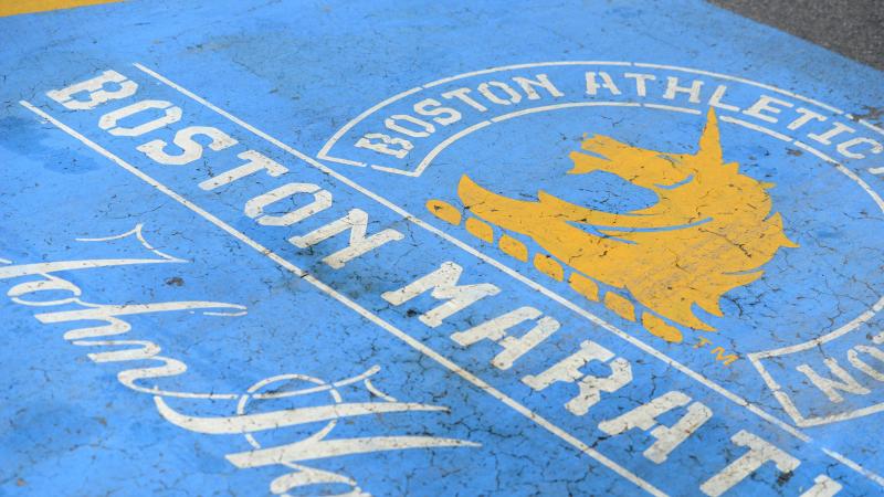 The finish line of the Boston Marathon, normally freshly painted this time of year, is still visible on Boylston Street in Boston on April 16, 2020, just a few days ahead of the planned but now rescheduled date. The finish line of the Boston Marathon, normally freshly painted this time of year, is still visible on Boylston Street in Boston on April 16, 2020, just a few days ahead of the planned but now rescheduled date.