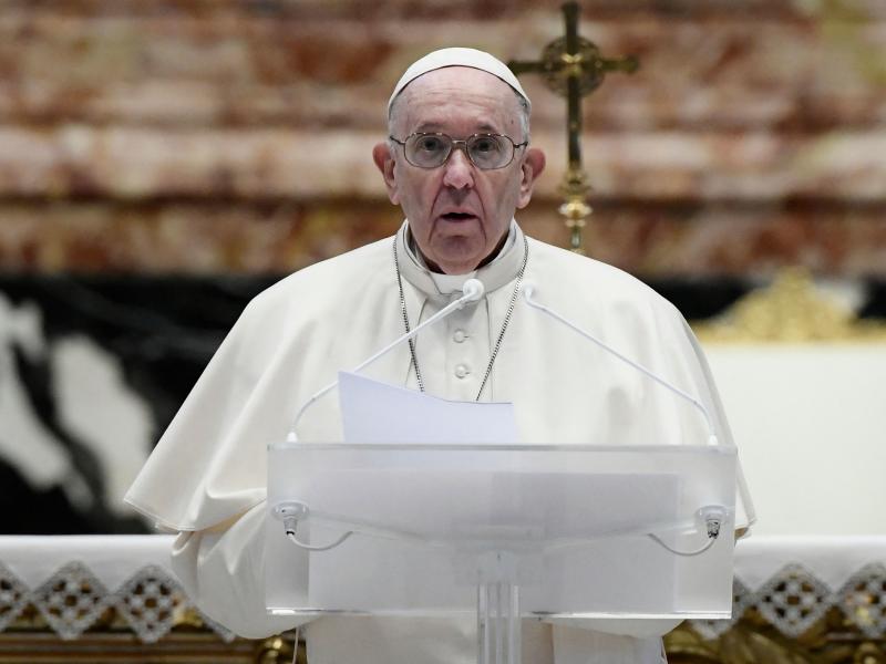 Pope Francis speaks prior to delivering his Urbi et Orbi blessing after celebrating Easter Mass on Sunday at St. Peter's Basilica in the Vatican. Pope Francis speaks prior to delivering his Urbi et Orbi blessing after celebrating Easter Mass on Sunday at St. Peter's Basilica in the Vatican.