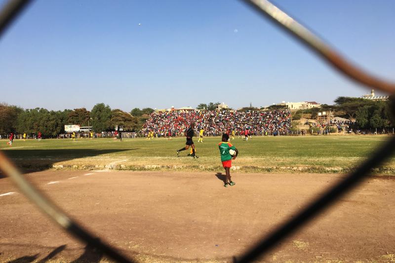 Ethiopian teams Adama City and Welwalo Adigrat University play in a soccer match. Stadiums have become battlefields and teams have become a proxy for the political divisions in the country. Ethiopian teams Adama City and Welwalo Adigrat University play in a soccer match. Stadiums have become battlefields and teams have become a proxy for the political divisions in the country.