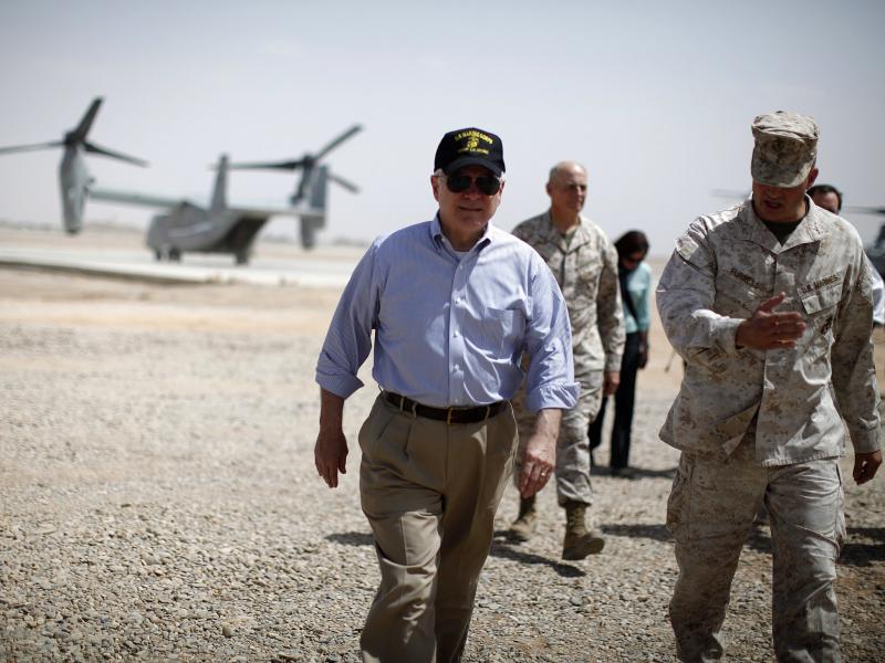 Then U.S. Secretary of Defense Robert Gates walks from an Osprey aircraft after landing at Forward Operating Base Dwyer on June 5, 2011 in Kandahar province, Afghanistan. Then U.S. Secretary of Defense Robert Gates walks from an Osprey aircraft after landing at Forward Operating Base Dwyer on June 5, 2011 in Kandahar province, Afghanistan.