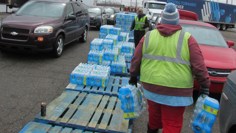 A water distribution center on Dort Highway in Flint, Mich. A water distribution center on Dort Highway in Flint, Mich.