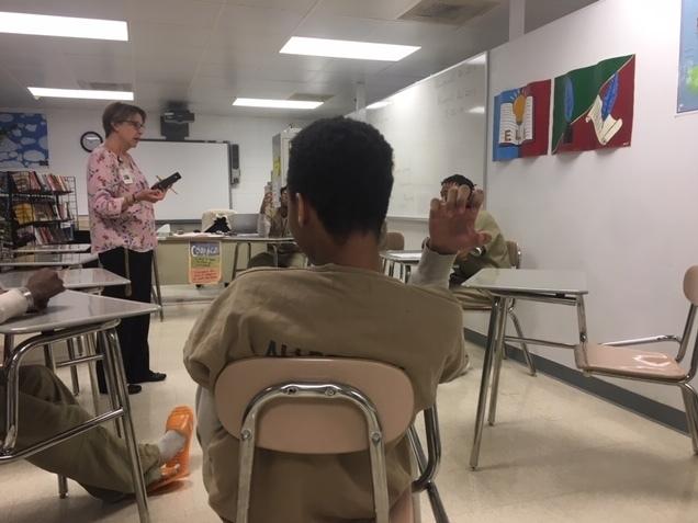 Kristine Autenreith teaches language arts to juveniles at the Allegheny County Jail. The students are in the jail because they're being tried as adults for crimes such as murder, rape and robbery. Kristine Autenreith teaches language arts to juveniles at the Allegheny County Jail. The students are in the jail because they're being tried as adults for crimes such as murder, rape and robbery.