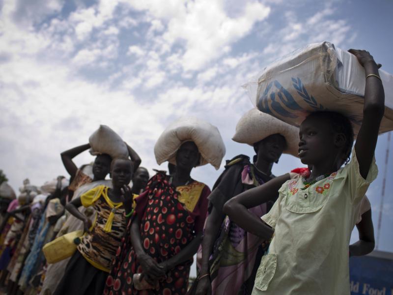 A World Food Program food distribution site in Bentiu, South Sudan. The U.N. says nearly 5 million people in the country do not have enough food, and in one region people are already dying of starvation. A World Food Program food distribution site in Bentiu, South Sudan. The U.N. says nearly 5 million people in the country do not have enough food, and in one region people are already dying of starvation.