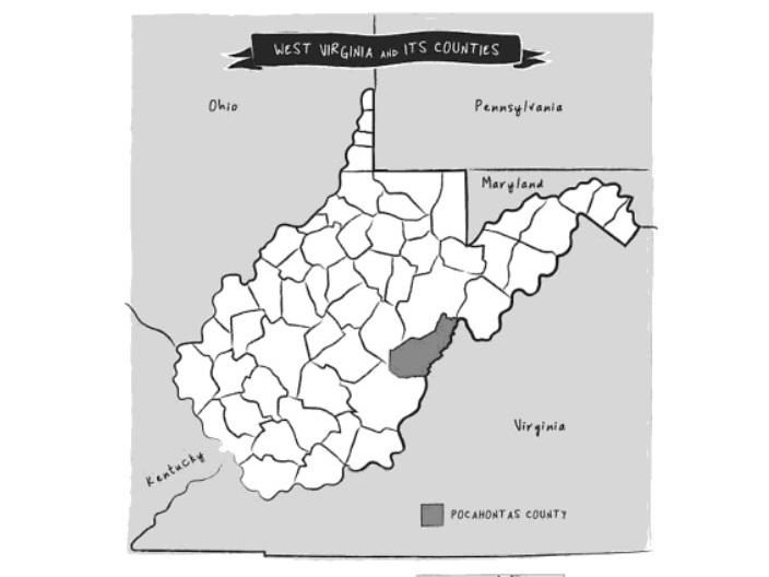 West Virginia and its counties. From The Third Rainbow Girl, by Emma Copley Eisenberg. West Virginia and its counties. From The Third Rainbow Girl, by Emma Copley Eisenberg.