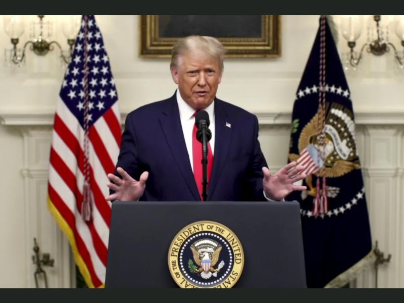 President Trump speaks in a prerecorded message played Tuesday during the 75th session of the U.N. General Assembly. President Trump speaks in a prerecorded message played Tuesday during the 75th session of the U.N. General Assembly.