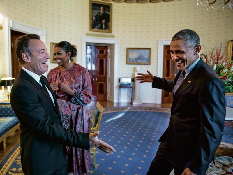 Bruce Springsteen, Michelle Obama and Barack Obama in the Blue Room before the Presidential Medal of Freedom ceremony on Nov. 22, 2016. It's one of many photos featured in the Renegades book. Bruce Springsteen, Michelle Obama and Barack Obama in the Blue Room before the Presidential Medal of Freedom ceremony on Nov. 22, 2016. It's one of many photos featured in the Renegades book.