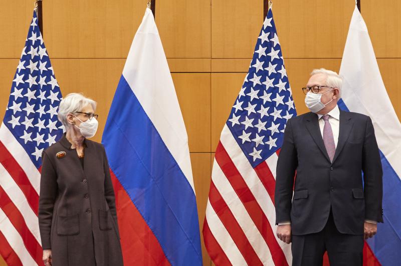 U.S. Deputy Secretary of State Wendy Sherman and Russian Deputy Foreign Minister Sergei Ryabkov meet at the U.S. diplomatic mission in Geneva on Monday. The U.S., Russia and European countries are holding a series of talks this week in an attempt to reduc U.S. Deputy Secretary of State Wendy Sherman and Russian Deputy Foreign Minister Sergei Ryabkov meet at the U.S. diplomatic mission in Geneva on Monday. The U.S., Russia and European countries are holding a series of talks this week in an attempt to reduc