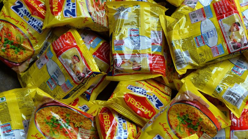 Nestlé's Maggi instant noodles gained popularity in India as the snack of the middle class in the 1980s. Nestlé's Maggi instant noodles gained popularity in India as the snack of the middle class in the 1980s.
