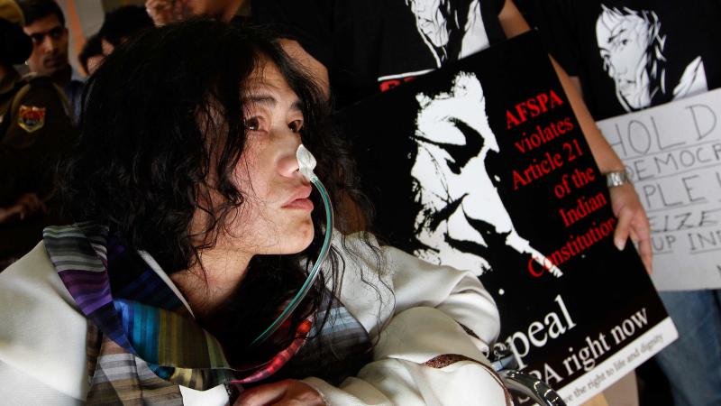 Known as the "Iron Lady of Manipur," Sharmila arrives in New Delhi in March 2013, more than 12 years into her hunger strike. She was called into a Delhi court after being accused of attempting suicide. Known as the "Iron Lady of Manipur," Sharmila arrives in New Delhi in March 2013, more than 12 years into her hunger strike. She was called into a Delhi court after being accused of attempting suicide.