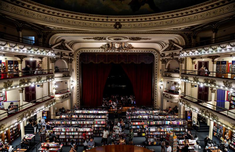 When the Gran Splendid Theater in Buenos Aires was converted into a branch of the Ateneo bookstore, the stage became a cafe. It was just named "the world's most beautiful bookstore" by National Geographic. When the Gran Splendid Theater in Buenos Aires was converted into a branch of the Ateneo bookstore, the stage became a cafe. It was just named "the world's most beautiful bookstore" by National Geographic.