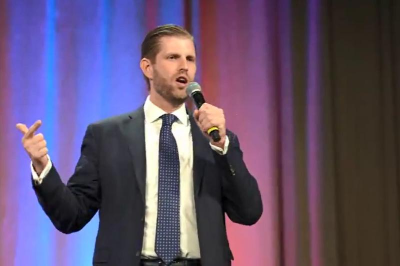 In October, Eric Trump, son of the former president, spoke to a conference filled with anti-vaccine activists. In October, Eric Trump, son of the former president, spoke to a conference filled with anti-vaccine activists.