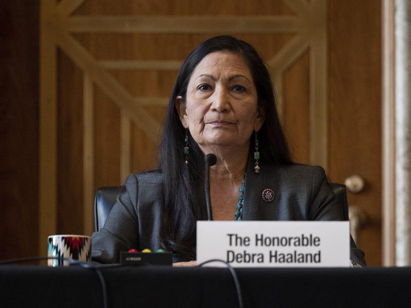 Rep. Deb Haaland, D-N.M., during her Senate hearing Tuesday to be Interior Secretary. If confirmed, she would be the first Native American to hold the post. Rep. Deb Haaland, D-N.M., during her Senate hearing Tuesday to be Interior Secretary. If confirmed, she would be the first Native American to hold the post.