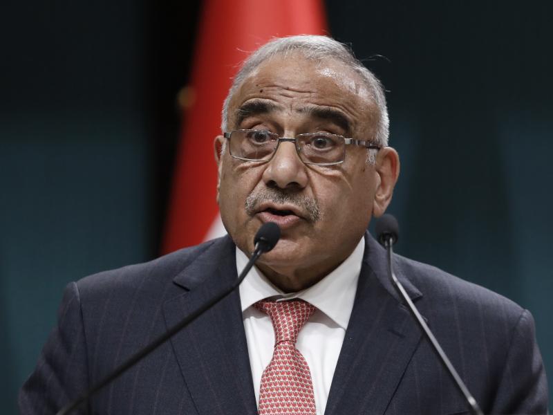 Iraqi Prime Minister Adel Abdul-Mahdi speaks to the media during a joint news conference with Turkish President Recep Tayyip Erdogan, in Ankara, Turkey, in May. Iraqi Prime Minister Adel Abdul-Mahdi speaks to the media during a joint news conference with Turkish President Recep Tayyip Erdogan, in Ankara, Turkey, in May.