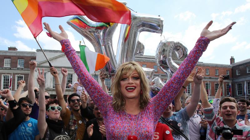 Drag queen and gay rights activist Rory O'Neill, also known by the stage name, Panti, celebrates with supporters of same-sex marriage at Dublin Castle as they await the result of the referendum on Saturday. Drag queen and gay rights activist Rory O'Neill, also known by the stage name, Panti, celebrates with supporters of same-sex marriage at Dublin Castle as they await the result of the referendum on Saturday.
