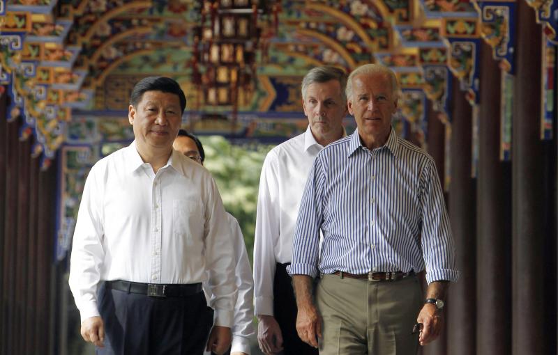 In this 2011 photo, then-U.S. Vice President Joe Biden walks with then-Chinese Vice President Xi Jinping in southwestern China. Both are now presidents of their countries at a time when U.S.-China relations have been growing increasingly tense. In this 2011 photo, then-U.S. Vice President Joe Biden walks with then-Chinese Vice President Xi Jinping in southwestern China. Both are now presidents of their countries at a time when U.S.-China relations have been growing increasingly tense.