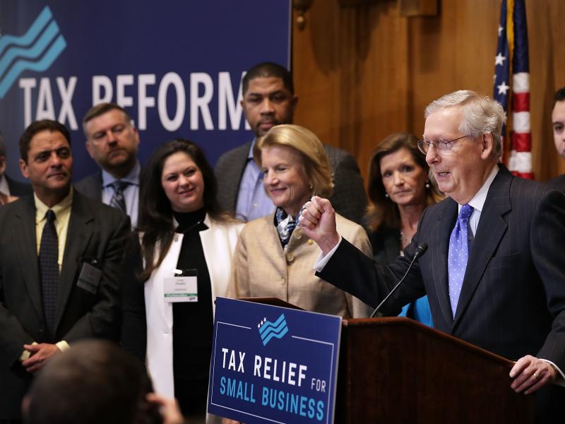 Senate Majority Leader Mitch McConnell addressed a tax reform news conference on Capitol Hill last Thursday, alongside Sen. Shelley Moore Capito of West Virginia and representatives of small-business groups. Senate Majority Leader Mitch McConnell addressed a tax reform news conference on Capitol Hill last Thursday, alongside Sen. Shelley Moore Capito of West Virginia and representatives of small-business groups.