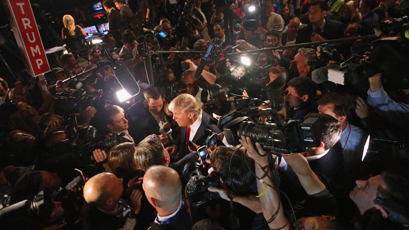 Donald Trump talks to reporters after Thursday's debate. Donald Trump talks to reporters after Thursday's debate.