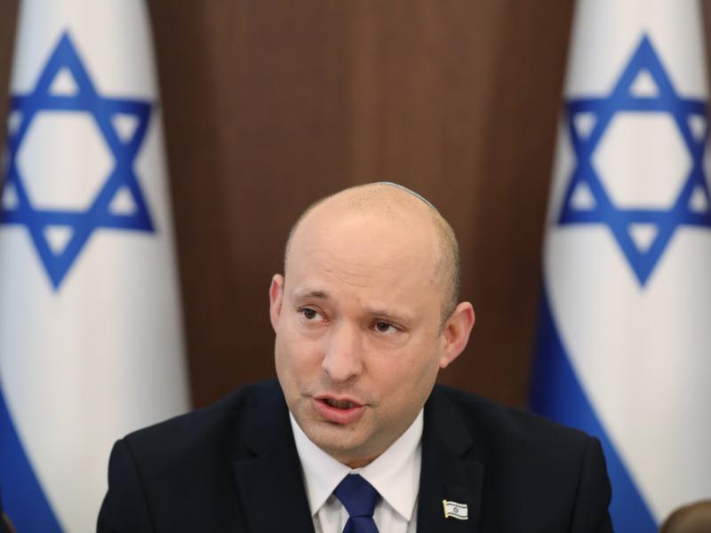 Israeli Prime Minister Naftali Bennett attends a cabinet meeting at the prime minister's office in Jerusalem on Sunday, July 4, 2021. Israeli Prime Minister Naftali Bennett attends a cabinet meeting at the prime minister's office in Jerusalem on Sunday, July 4, 2021.