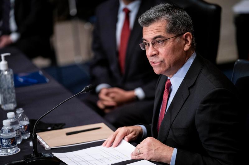 Xavier Becerra, President Biden's nominee for secretary of the Department of Health and Human Services, contended with critics of abortion rights on the first day of his confirmation hearings Tuesday. Xavier Becerra, President Biden's nominee for secretary of the Department of Health and Human Services, contended with critics of abortion rights on the first day of his confirmation hearings Tuesday.