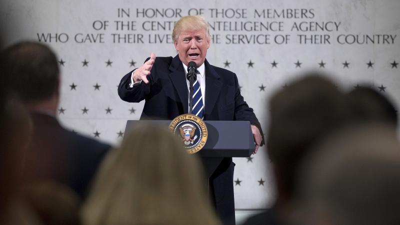 Former President Donald Trump spoke at CIA headquarters in Langley, Va., on his first full day in office, Jan. 21, 2017. But he had difficult relations with the intelligence community throughout his presidency. Former President Donald Trump spoke at CIA headquarters in Langley, Va., on his first full day in office, Jan. 21, 2017. But he had difficult relations with the intelligence community throughout his presidency.