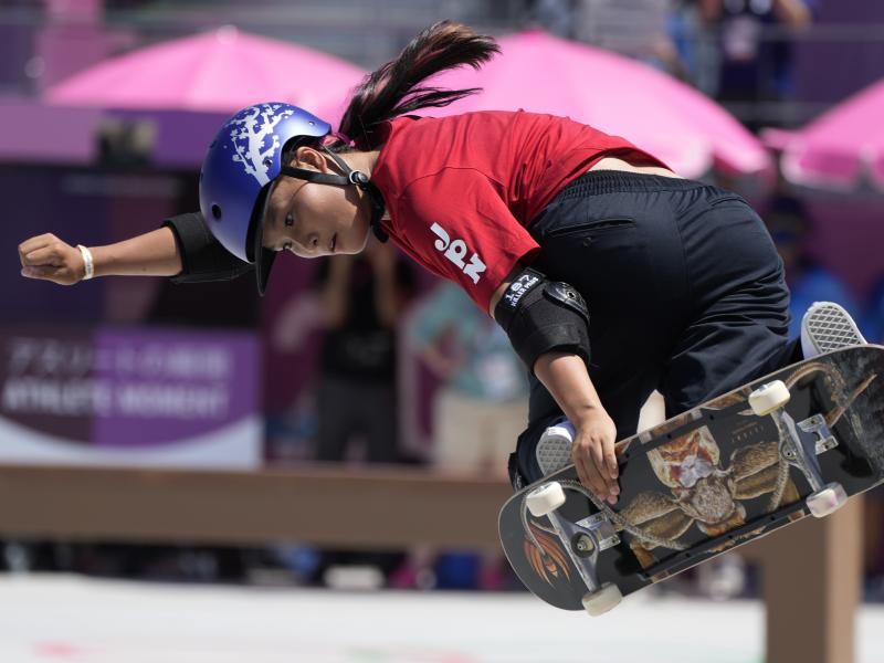 Sakura Yosozumi of Japan competes in the women's park skateboarding finals at the Summer Olympics on Wednesday. She won gold and continued Japan's dominance in the new sport. Sakura Yosozumi of Japan competes in the women's park skateboarding finals at the Summer Olympics on Wednesday. She won gold and continued Japan's dominance in the new sport.