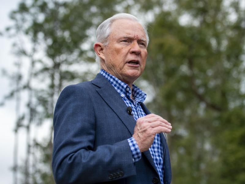 Jeff Sessions talks with the media after voting in Alabama's primary election, on March 3 in Mobile, Ala. Jeff Sessions talks with the media after voting in Alabama's primary election, on March 3 in Mobile, Ala.