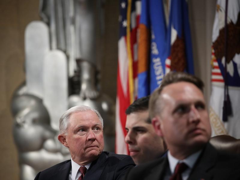 U.S. Attorney General Jeff Sessions (left) and Acting Assistant Attorney General John Gore (right) attend an April event at the Justice Department in Washington, D.C. Gore reportedly has testified that Sessions directed the DOJ not to discuss alternatives U.S. Attorney General Jeff Sessions (left) and Acting Assistant Attorney General John Gore (right) attend an April event at the Justice Department in Washington, D.C. Gore reportedly has testified that Sessions directed the DOJ not to discuss alternatives