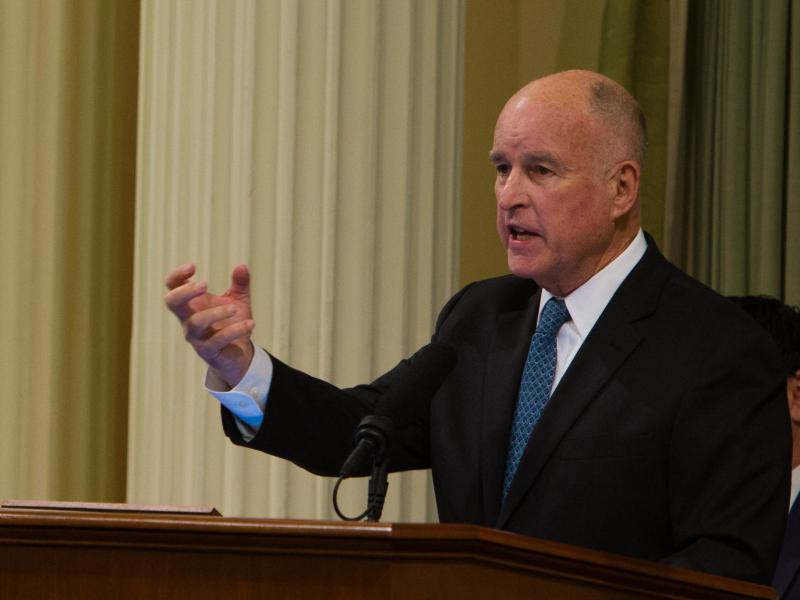 California Gov. Jerry Brown delivers his State of the State Address at the Capitol in Sacramento on Jan. 25, 2018. California Gov. Jerry Brown delivers his State of the State Address at the Capitol in Sacramento on Jan. 25, 2018.