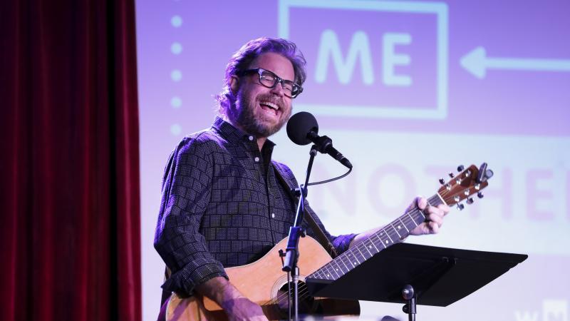 Jonathan Coulton leads a music parody game on Ask Me Another at the Bell House in Brooklyn, New York. Jonathan Coulton leads a music parody game on Ask Me Another at the Bell House in Brooklyn, New York.