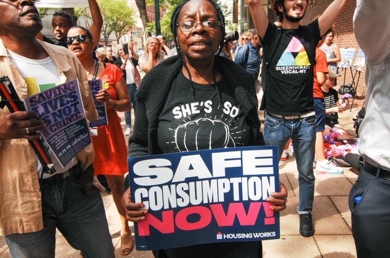 Advocates for safe injection sites rallied in front of the James A Byrne Federal Courthouse in Center City to show their support for evidence-based harm reduction policies, an end to the dehumanization of people suffering from addiction and the opening of Advocates for safe injection sites rallied in front of the James A Byrne Federal Courthouse in Center City to show their support for evidence-based harm reduction policies, an end to the dehumanization of people suffering from addiction and the opening of