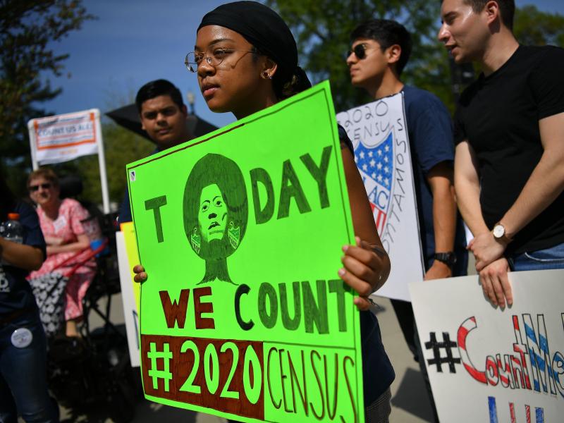 Demonstrators against a proposal to add a citizenship question to the 2020 census protest outside the U.S. Supreme Court in Washington, D.C., in April. Demonstrators against a proposal to add a citizenship question to the 2020 census protest outside the U.S. Supreme Court in Washington, D.C., in April.