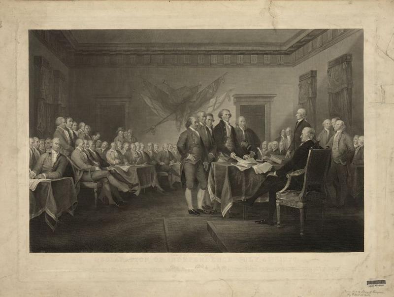 Artist John Trumbull's Declaration of Independence. It can be seen in the rotunda of the U.S. Capitol. Artist John Trumbull's Declaration of Independence. It can be seen in the rotunda of the U.S. Capitol.