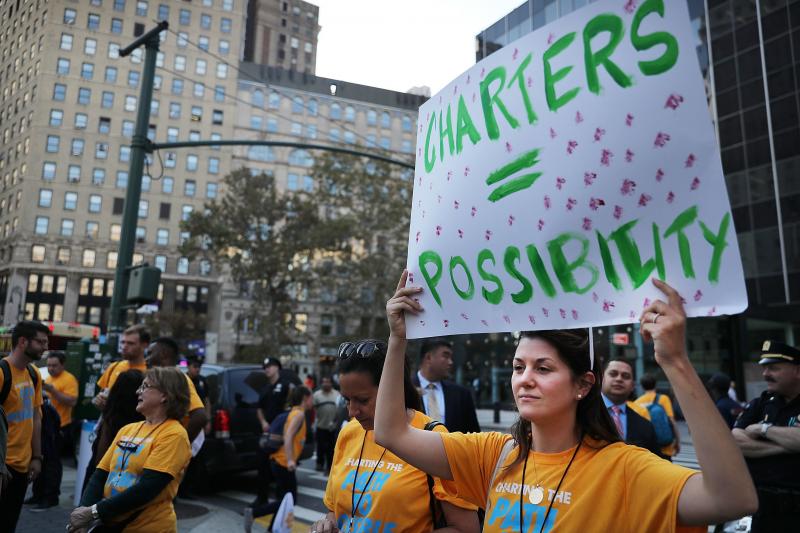 Thousands of teachers rallied in New York City's Foley Square last October to demand that Mayor Bill de Blasio take action on charter school growth. Thousands of teachers rallied in New York City's Foley Square last October to demand that Mayor Bill de Blasio take action on charter school growth.