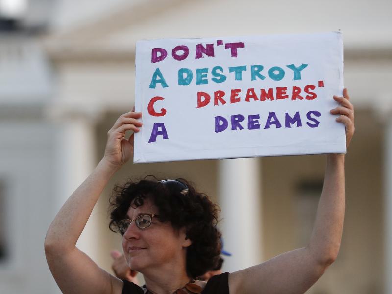 Protestors supporting Deferred Action for Childhood Arrivals outside the White House. Protestors supporting Deferred Action for Childhood Arrivals outside the White House.