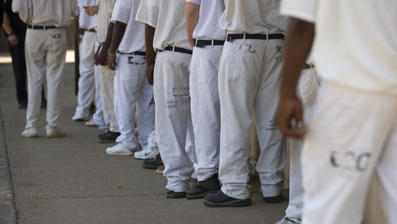 Prisoners stand in a crowded lunch line during a prison tour at Elmore Correctional Facility in Elmore, Ala. A Department of Justice report finds violence in Alabama's overcrowded prisons is 'cruel' and 'pervasive.' Prisoners stand in a crowded lunch line during a prison tour at Elmore Correctional Facility in Elmore, Ala. A Department of Justice report finds violence in Alabama's overcrowded prisons is 'cruel' and 'pervasive.'