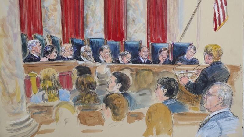 Ginsburg, sketched here with the rest of the Supreme Court last year, worked from home on the cases the court heard in January. On Tuesday, she returned to the bench. Ginsburg, sketched here with the rest of the Supreme Court last year, worked from home on the cases the court heard in January. On Tuesday, she returned to the bench.
