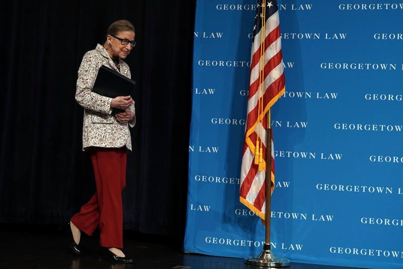 U.S. Supreme Court Justice Ruth Bader Ginsburg arrives at a lecture on Sept. 26 at Georgetown University Law Center in Washington, D.C. Ginsburg has been hospitalized after falling and fracturing several ribs. U.S. Supreme Court Justice Ruth Bader Ginsburg arrives at a lecture on Sept. 26 at Georgetown University Law Center in Washington, D.C. Ginsburg has been hospitalized after falling and fracturing several ribs.