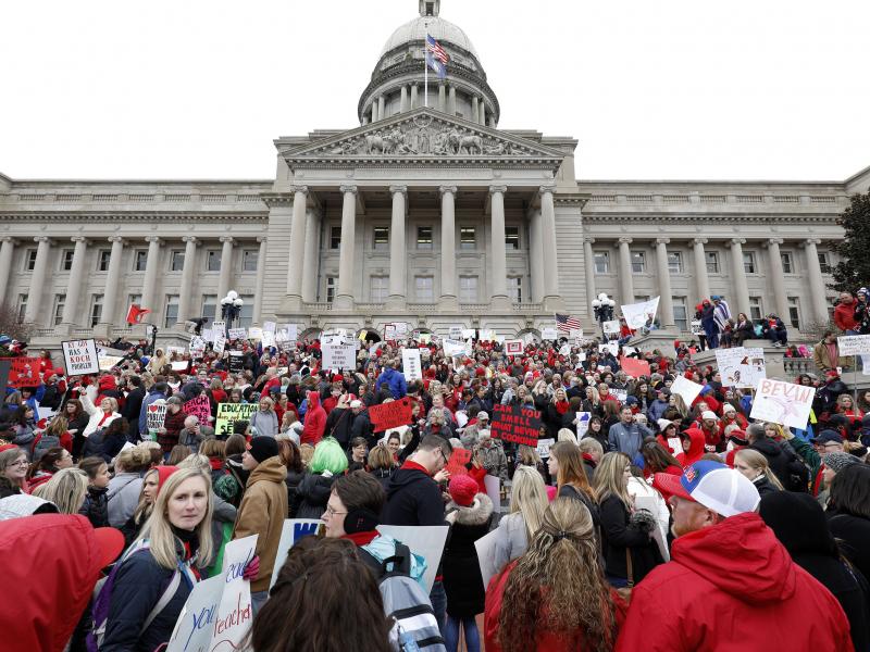 Thousands of public school teachers and their supporters protested against a pension reform bill at the Kentucky state Capitol in April. The state's Supreme Court has now struck down the law. Thousands of public school teachers and their supporters protested against a pension reform bill at the Kentucky state Capitol in April. The state's Supreme Court has now struck down the law.