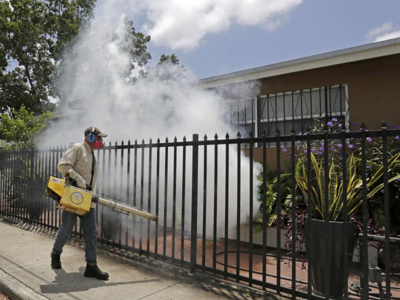 A Miami-Dade County mosquito control worker sprays around a home in August 2016 in the Wynwood area of Miami. A University of Florida study recently identified the first known human case of the mosquito-borne Keystone virus. A Miami-Dade County mosquito control worker sprays around a home in August 2016 in the Wynwood area of Miami. A University of Florida study recently identified the first known human case of the mosquito-borne Keystone virus.