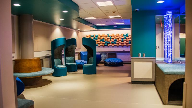 A large new "sensory space" at Pittsburgh International Airport is divided into separate rooms; families can tailor sound and light levels to each traveler, whatever their age. A large new "sensory space" at Pittsburgh International Airport is divided into separate rooms; families can tailor sound and light levels to each traveler, whatever their age.