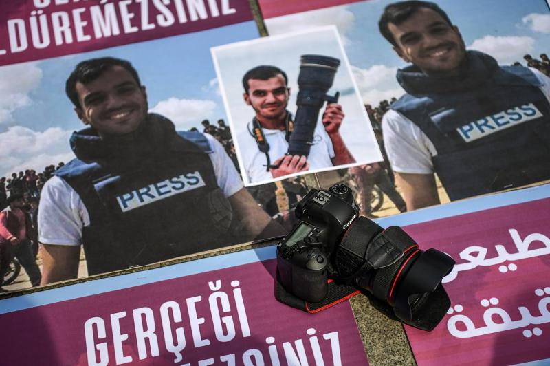 Placards from a protest in Istanbul against the killing of Palestinian journalist Yaser Murtaja. Placards from a protest in Istanbul against the killing of Palestinian journalist Yaser Murtaja.