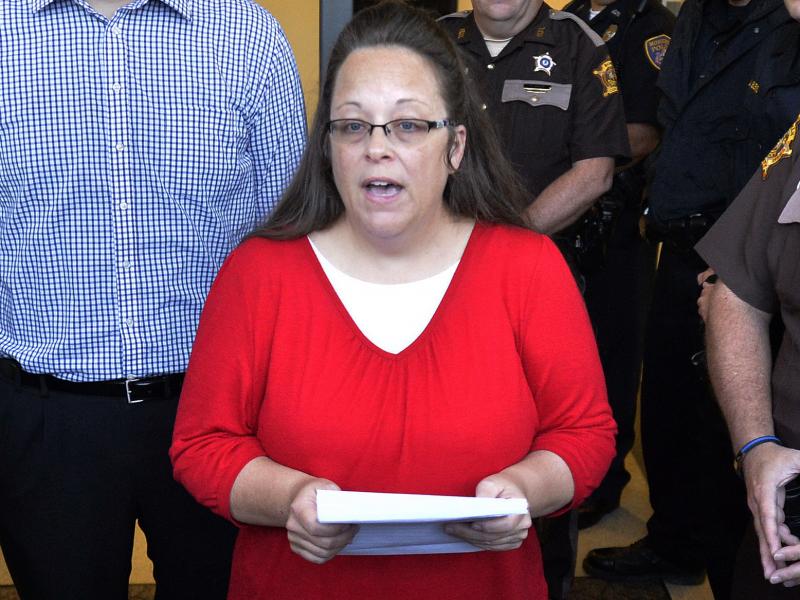 Kim Davis, seen in 2015 outside the Rowan County Judicial Center in Morehead, Ky. Kim Davis, seen in 2015 outside the Rowan County Judicial Center in Morehead, Ky.