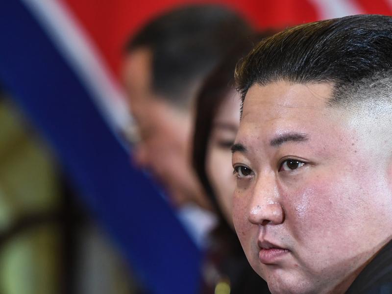 North Korea's leader Kim Jong Un listens during a meeting in February with President Trump at the second U.S.-North Korea summit in Hanoi. North Korea's leader Kim Jong Un listens during a meeting in February with President Trump at the second U.S.-North Korea summit in Hanoi.