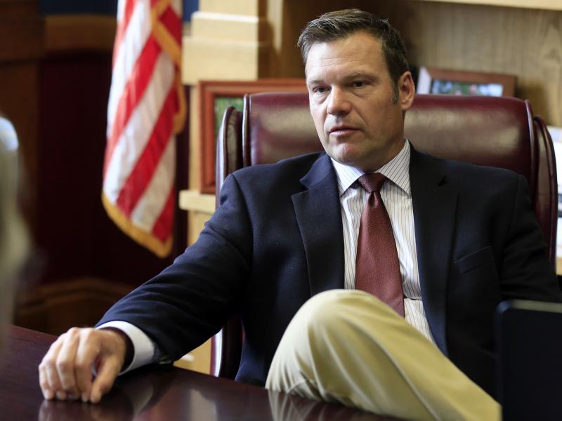 Kansas Secretary of State Kris Kobach in his Topeka office in May, 2017, after he was appointed by President Trump to co-chair the Presidential Commission on Election Integrity. Kansas Secretary of State Kris Kobach in his Topeka office in May, 2017, after he was appointed by President Trump to co-chair the Presidential Commission on Election Integrity.