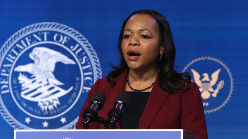 Kristen Clarke delivers remarks after being nominated to be civil rights division assistant attorney general by then-President-elect Joe Biden on Jan. 7. Her confirmation hearing is on Wednesday. Kristen Clarke delivers remarks after being nominated to be civil rights division assistant attorney general by then-President-elect Joe Biden on Jan. 7. Her confirmation hearing is on Wednesday.